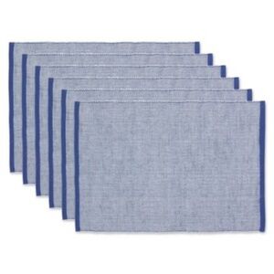 Design Imports Chambray Fine Ribbed Placemats – Set of 6 – French Blue – NWT